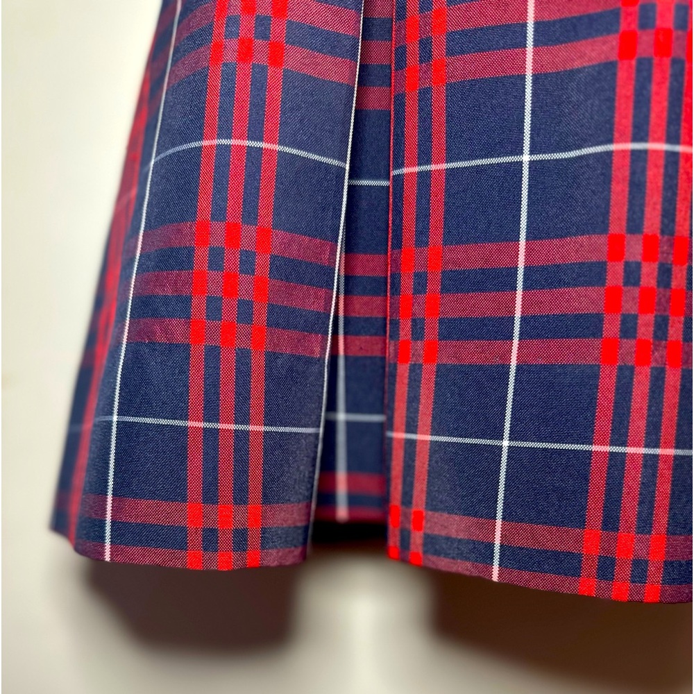 School Uniform Red & Navy Plaid Pleated‎ Skirt